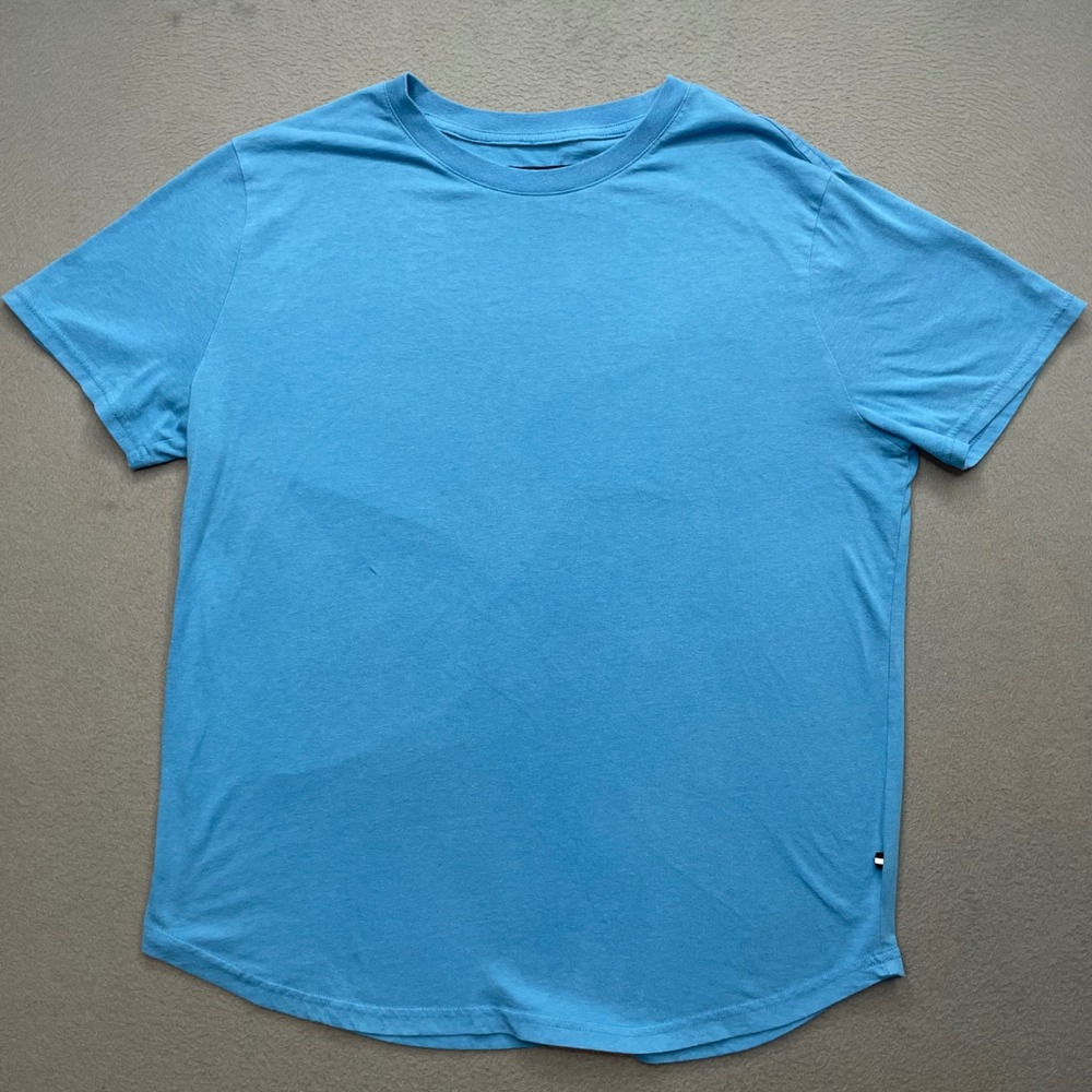 Edgar + Ash Men T Shirt Blue Cotton Blend Large Curved Hem Casual Basic
